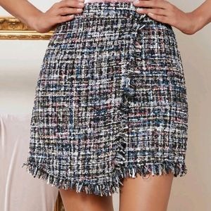 Tweed wrap mini skirt